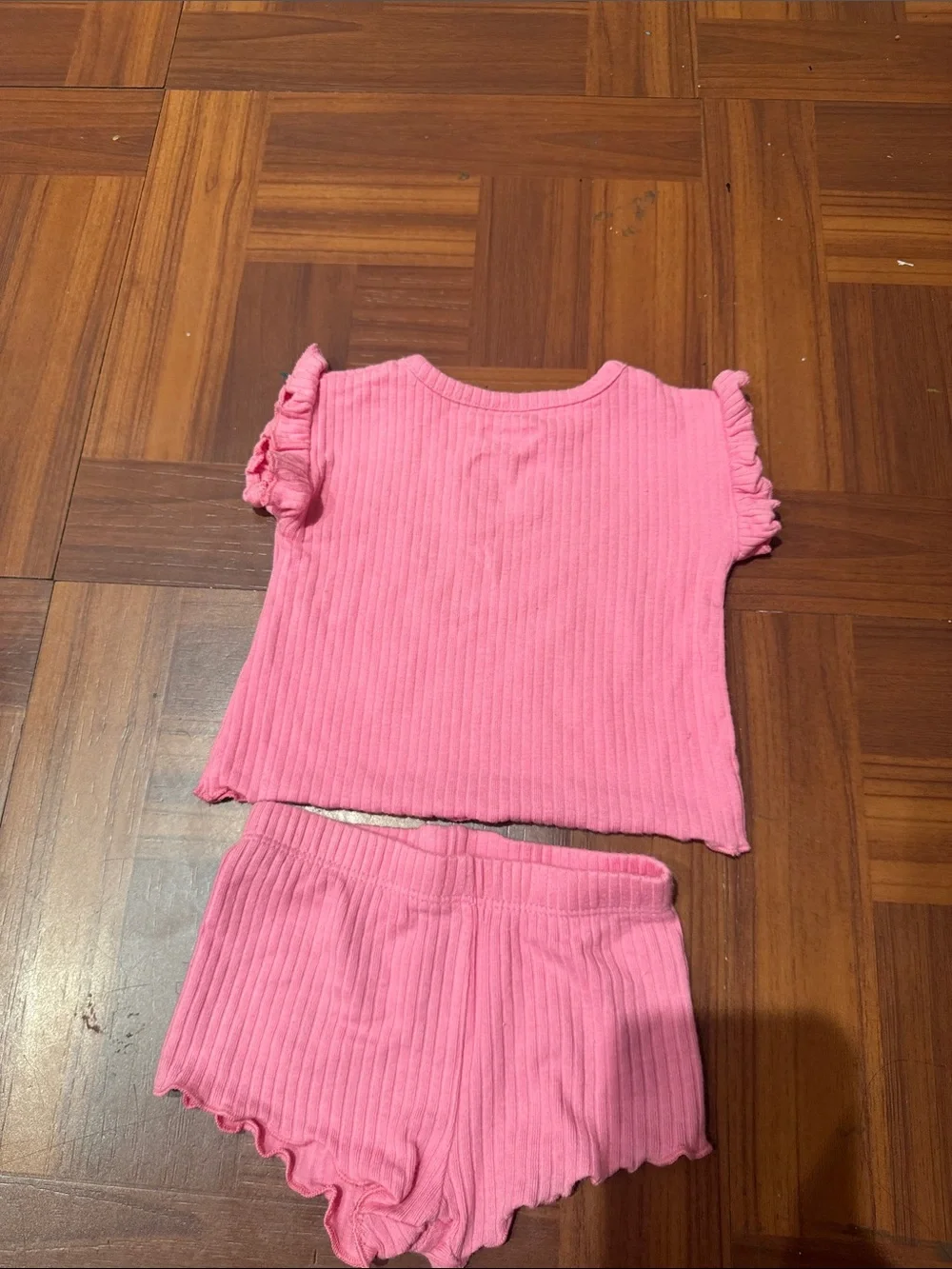 Girls Pink Ribbed Two-Piece Lounge Set